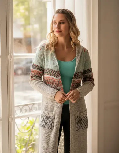 Saco Largo Tapado Tejido Importado Estilo Boho Folk