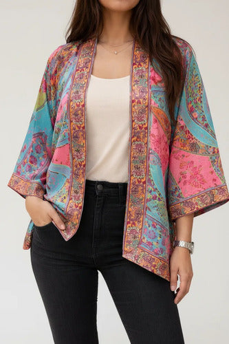 Saco Kimono Seda Hindu Multicolor Unico
