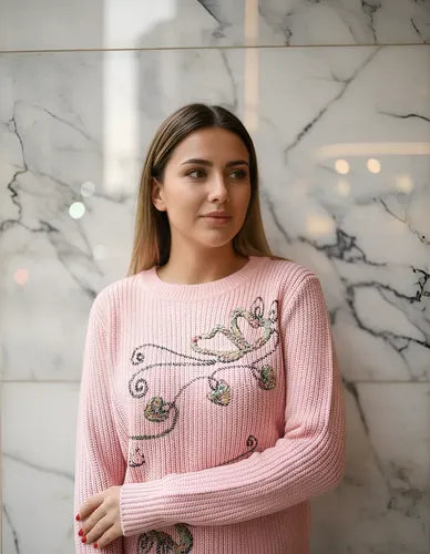 Sweater Pullover Bordado  Rosa Bordado M