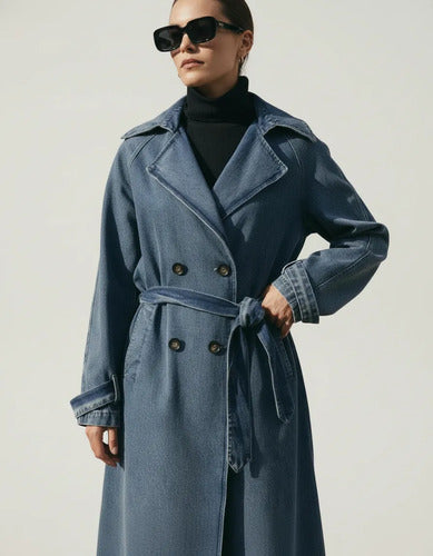 Trench Jean Tapado Denim Largo Sobretodo