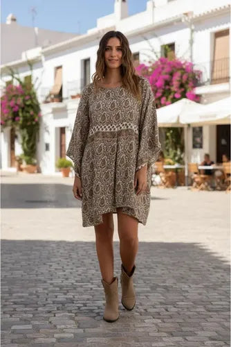 Vestido De Seda Hindú Corto Amplio Mangas Oxford Mod. 14