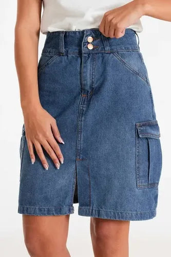 Falda Pollera De Jean Denim Cargo