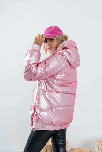 Puffer Campera  De Abrigo  Metalizada Importada Rosa Xxl Lisa
