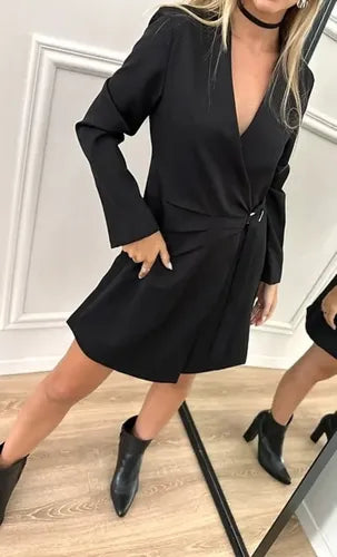 Vestido Cruzado Sastrero Negro Liso 40
