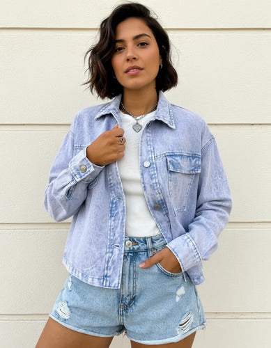 Camisaco Jean Grande Campera Denim Corta Oversize