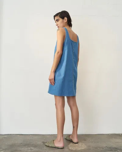 Vestido  Sin Mangas Jean Camisero Denim Nuevo 2da Selección Celeste L