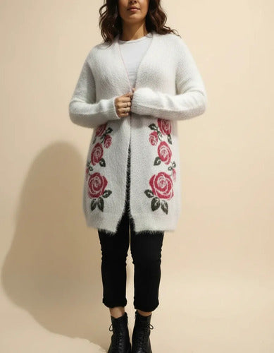 Saco Cardigan  Tejido  Peludo Pelo De Mono
