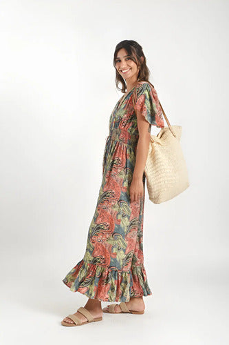 Vestido De Seda Hindú Mod. 6 Multicolor Estampado Único