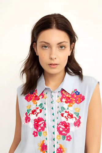 Blusa Camisa Importada Sin Mangas Bordada Estilo Vars