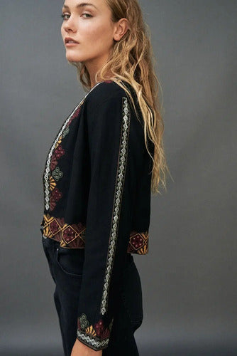 Chaqueta Saco Saquito Hindú Importado Bordado  Negro Bordado L
