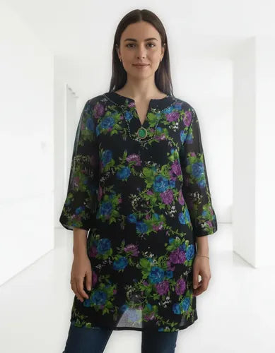 Blusa Camisa Túnica Importada Estampada Playa India