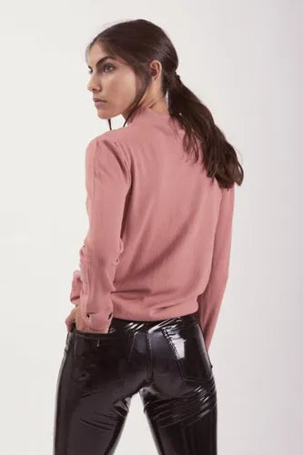 Sweater Tejido Cuello Alto Importado  Rosa Liso Único