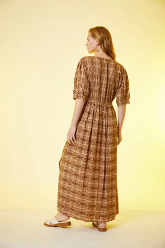 Vestido Largo De India Estampado Boho Marrón Estampado Xl