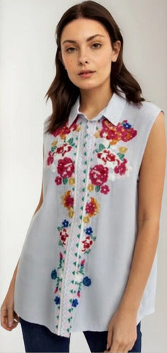 Blusa Camisa Importada Sin Mangas Bordada Estilo Vars