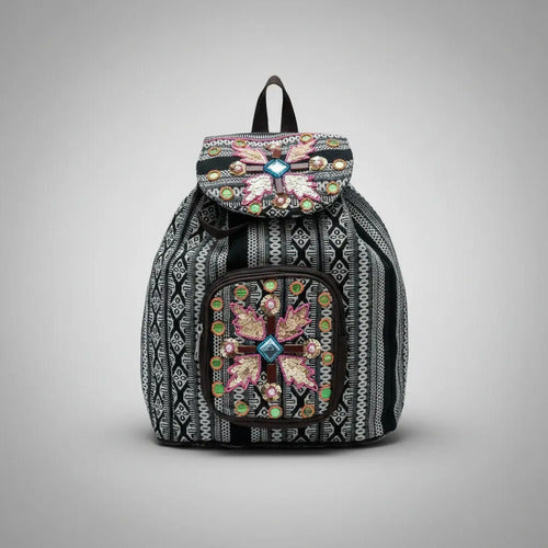 Mochila Bordada Estilo Folk Lentejuelas