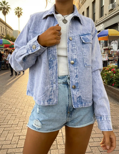 Camisaco Jean Grande Campera Denim Corta Oversize