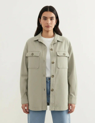Campera De Gabardina Camisaco Modelo Amplio Verde 42 Lisa