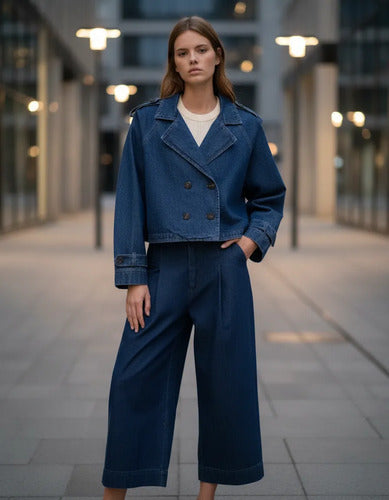 Campera De Jean Oversize Corta Azul Único Liso