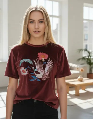 Remera De Chifón Bordada