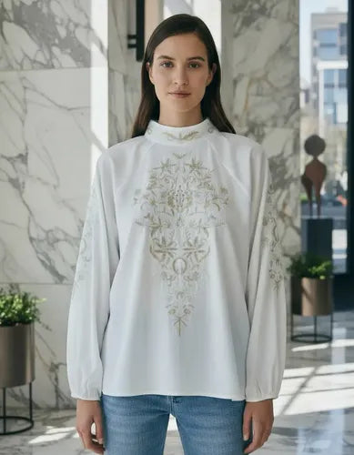 Blusa Manga Larga Bordada Importada Fiesta Noche