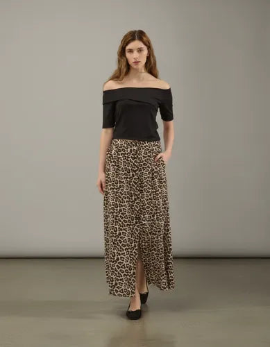 Pollera Larga Animal Print Abotonada