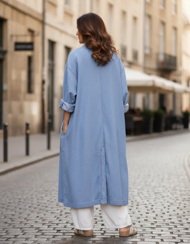 Trench Jean Tapado Denim Sobretodo Talle Grande Celeste Xxl Lisa
