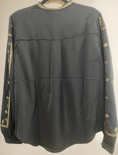 Blusa Manga Larga Con Dorado Fiesta Noche Modelo Amplio Negro Lentejuelas Xl