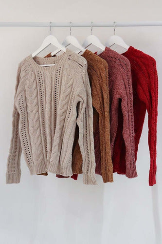 Sweater Chenille Tejido Ochos Calidad! Beige Ochos Único