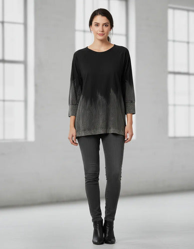 Blusa Remera Manga Larga Batik Diseño Negro Y Gris 1