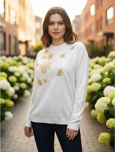 Sweater Importado Amplio Bordado (568) Blanco Bordado Único