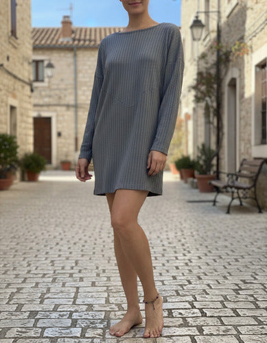 Vestido Remerón De Diseño Nuevo 2da Selección Gris Liso 2