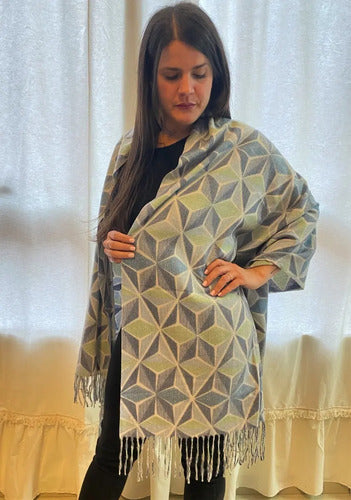 Pashmina Chalina Ruana Lanilla Rombos Importada