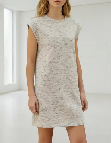 Vestido De Jersey Jaspeado Sin Mangas Con Escote Redondo Gris Claro Lisa Único