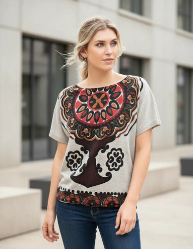 Remera Blusa Importada Estampada Lanilla Mandalas