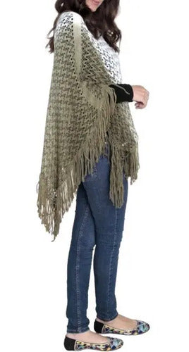 Poncho Ruana Tejido Importado Amplio Xxxl Verde Claro Con Blanco Único