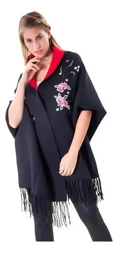 Ruana Poncho Capa  Mangas Tipo Puño Importada Bordada