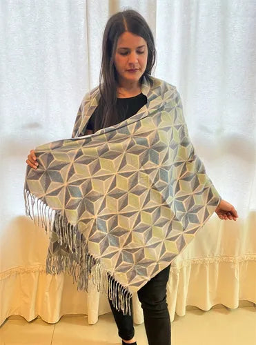 Pashmina Chalina Ruana Lanilla Rombos Importada