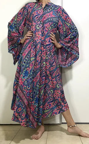 Vestido Mangas Oxford Importado Seda Hindú