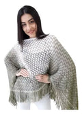 Poncho Ruana Tejido Importado Amplio Xxxl Verde Claro Con Blanco Único