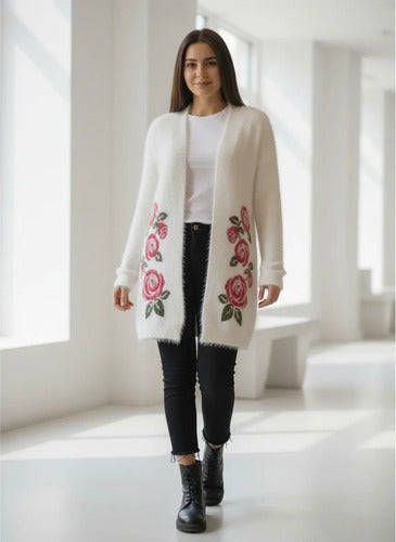 Saco Cardigan  Tejido  Peludo Pelo De Mono