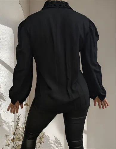 Camisa Broderie Con Dorado Bordada Importada  Negro Liso S
