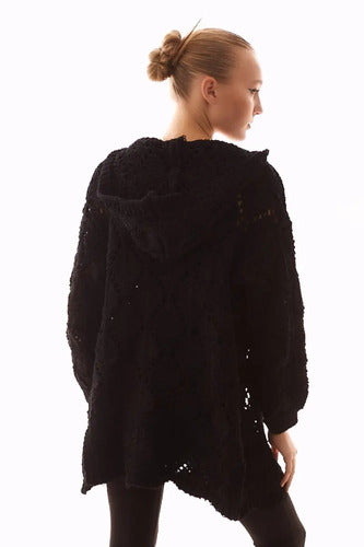 Tapado Saco Importado Chenille Con Capucha Negro Chenille Unico