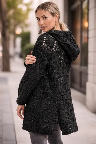 Tapado Saco Importado Chenille Con Capucha Negro Chenille Unico