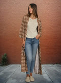Kimono Estampado Largo De India Amplio Xxl Marrón Único