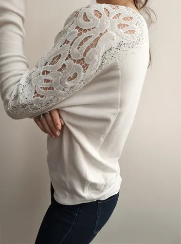 Sweater Tejido Importado Detalle En Brazos Strass  Cod. 537 Blanco Unico