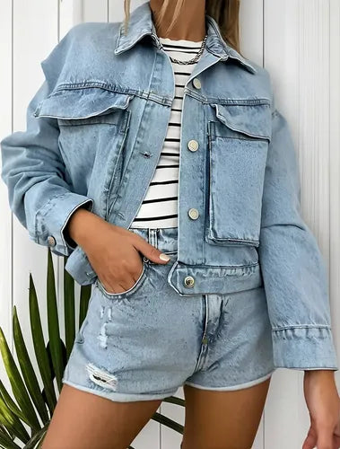 Campera Jean Cargo Denim Corta