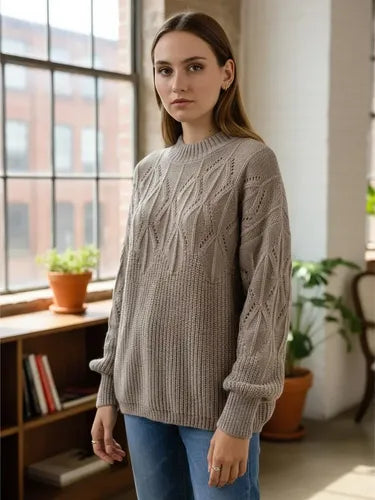 Sweater Tejido Amplio Marrón Claro Único