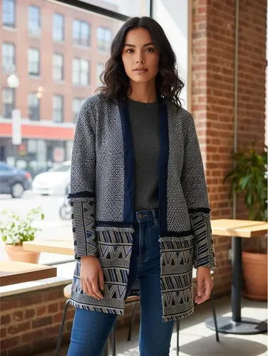 Saco Blazer Tapado Boho Largo Importado Azul L