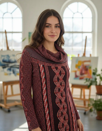 Vestido De Lanilla Estampado Rojo Estampado M