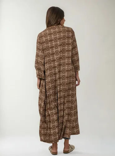 Kimono Estampado Largo De India Amplio Xxl Marrón Único